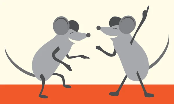 Dvě Kreslené Myšky Smějí Tancují Celou Noc — Stockový vektor