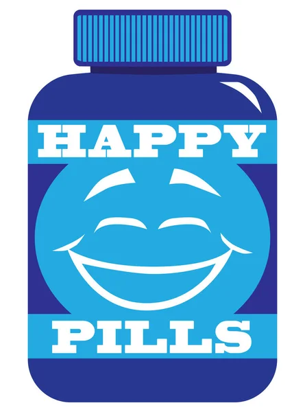 Ένα Μπουκάλι Χαρούμενα Χάπια Ένα Χαμογελαστό Πρόσωπο Στην Ετικέτα — Διανυσματικό Αρχείο