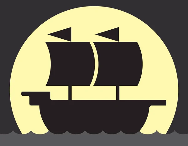 Мультфильм Парусный Корабль Пересекает Океан Ночью — стоковый вектор