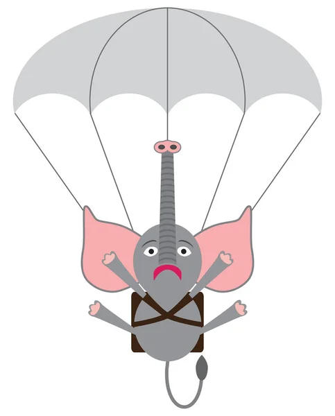 Elefante Assustado Dos Desenhos Animados Está Usando Paraquedas —  Vetores de Stock