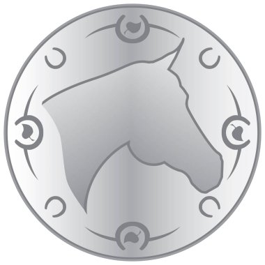 Yuvarlak metal bir at madalyonu ödüllendirilmeye hazır.