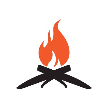 Hippi klasik şenlik ateşi logosu tasarımı. Kamp, macera, vahşi yaşam ve kamp ateşi logosu..