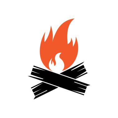 Hippi klasik şenlik ateşi logosu tasarımı. Kamp, macera, vahşi yaşam ve kamp ateşi logosu..