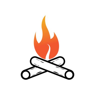 Hippi klasik şenlik ateşi logosu tasarımı. Kamp, macera, vahşi yaşam ve kamp ateşi logosu..