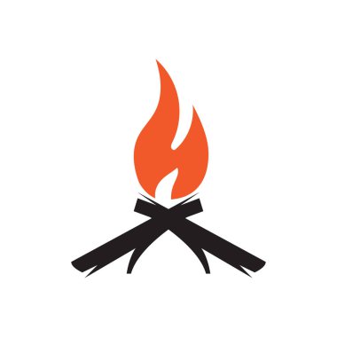 Hippi klasik şenlik ateşi logosu tasarımı. Kamp, macera, vahşi yaşam ve kamp ateşi logosu..