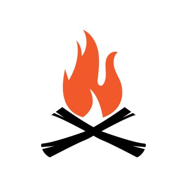 Hippi klasik şenlik ateşi logosu tasarımı. Kamp, macera, vahşi yaşam ve kamp ateşi logosu..