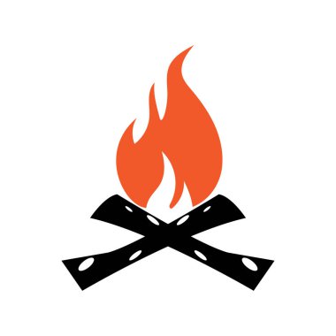 Hippi klasik şenlik ateşi logosu tasarımı. Kamp, macera, vahşi yaşam ve kamp ateşi logosu..