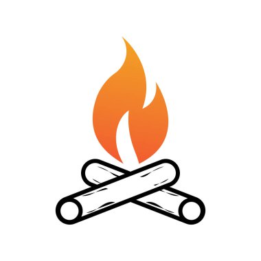 Hippi klasik şenlik ateşi logosu tasarımı. Kamp, macera, vahşi yaşam ve kamp ateşi logosu..