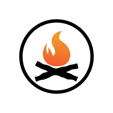 Hippi klasik şenlik ateşi logosu tasarımı. Kamp, macera, vahşi yaşam ve kamp ateşi logosu..