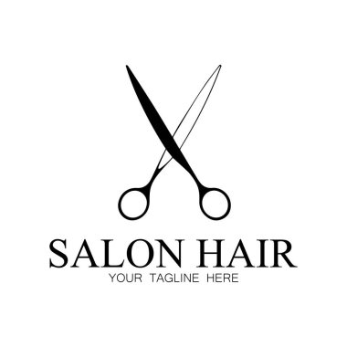 Saç dalgaları ve makas konseptiyle güzellik salonu logosu tasarımı. İş yeri, kuaför salonu, güzellik salonu logosu.