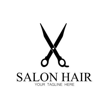 Saç dalgaları ve makas konseptiyle güzellik salonu logosu tasarımı. İş yeri, kuaför salonu, güzellik salonu logosu.