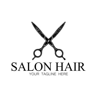 Saç dalgaları ve makas konseptiyle güzellik salonu logosu tasarımı. İş yeri, kuaför salonu, güzellik salonu logosu.