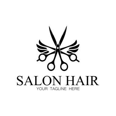 Saç dalgaları ve makas konseptiyle güzellik salonu logosu tasarımı. İş yeri, kuaför salonu, güzellik salonu logosu.