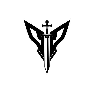 Yaratıcı Kılıç ve Kalkan Logo Tasarımı Çizim Şablonu