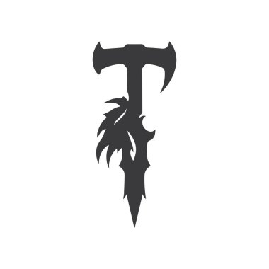 Çizilmiş balta simgesi, temiz kenarlı basit şekil, beyaz üzerine siyah