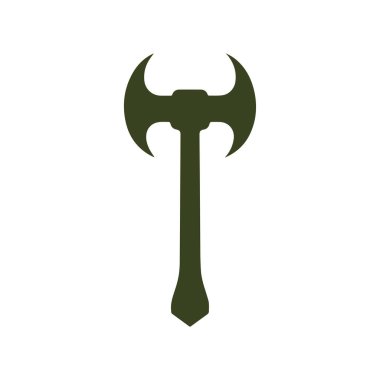 Kırsal el yapımı balta logosu, düz beyaz arka planda siyah mürekkep çizimi.