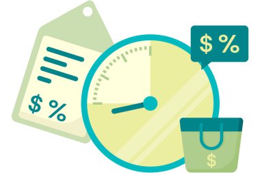 Sınırlı zaman tanıtımı, kronometre ve fiyat etiketinin çizimi