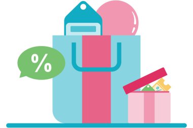 İndirimli eşyalar ve indirimli fiyatlarla dolu alışveriş çantaları.