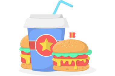 Lezzetli bir soda ve hamburgerin resmi.