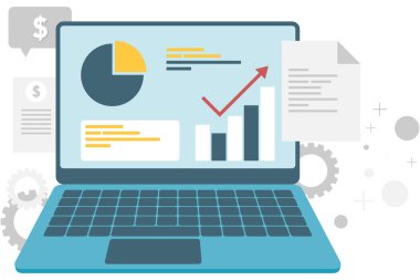 Infographics unsurları, laptop monitörü bilgi grafiklerini görüntüler