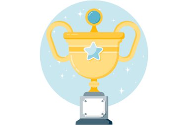 Kupalı bir kupa, ortasında mavi yıldız olan bir kupa.