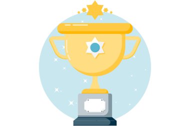 Altın madalyalı bir kupa, ortasında mavi yıldız olan bir kupa.