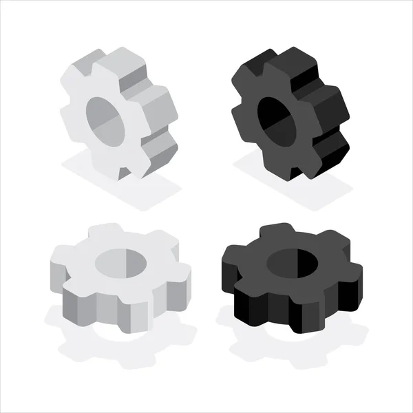 Gear Icon Flat Vector Isometric Cartoon Style Illustration Isolated White — Stock Vector