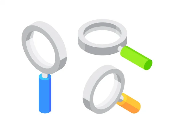 Magnifying Glass Different Angles Flat Vector Isometric Cartoon Style Illustration — Stock Vector