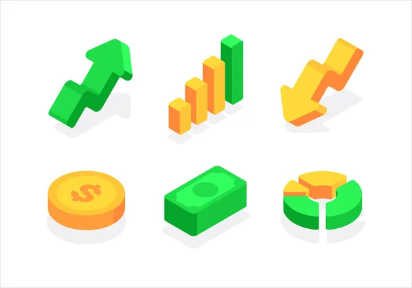 Economy Related Icons Money Charts Exchanges Flat Vector Isometric Cartoon — Stock Vector