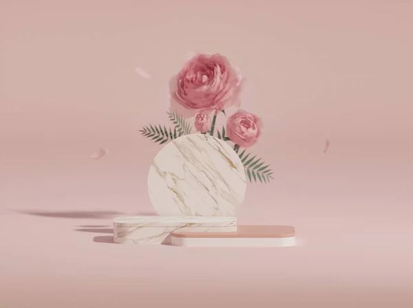 Layar Podium Latar Belakang Pink Pastel Dengan Bunga Mawar Tembok — Stok Foto