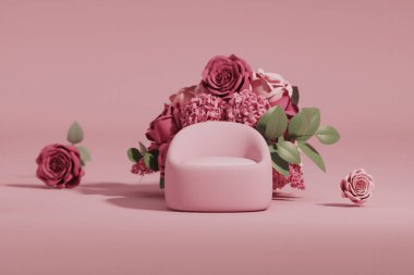 Viva moru, 2023 yılında oturma odasında görülen bir moda türüdür. Odanın içi sade, tek renkli, pembe renkli, mobilyalı ve koltuklu. Valentine, kadınsı kopyalama alanı şablonu 3d oluşturma