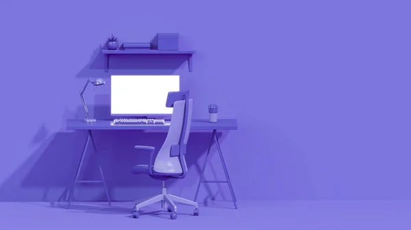 Fialová Monochromatický Minimální Kancelářský Stůl Stůl Koncepce Pro Studijní Stůl — Stock fotografie
