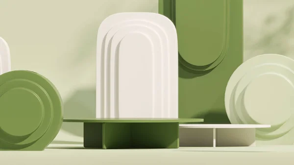 Minimalna Scena Arch Podium Abstrakcyjnego Tła Białe Zielone Kolory Sceny — Zdjęcie stockowe