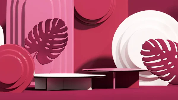 Мінімальна Сцена Арковим Подіумом Абстрактним Тлом Віва Пурпурова Червона Рожева — стокове фото
