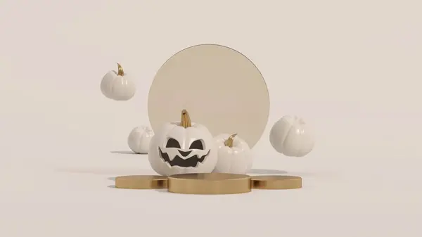 Minimal Modern Product Display White Golden Background White Pumpkin Golden — Stock Photo, Image