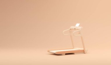 Şeftali tüyü, 2024 yılında spor fitness ekipmanlarında moda olmuştur. Kadın konsepti. Mercan pembe arka planda koşu bantları. 3d hazırlayıcı