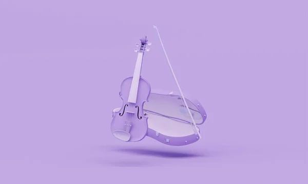Classical Violin on purple background. Advertisement idea. Creative compositing. 3d render, social media and sale concept
