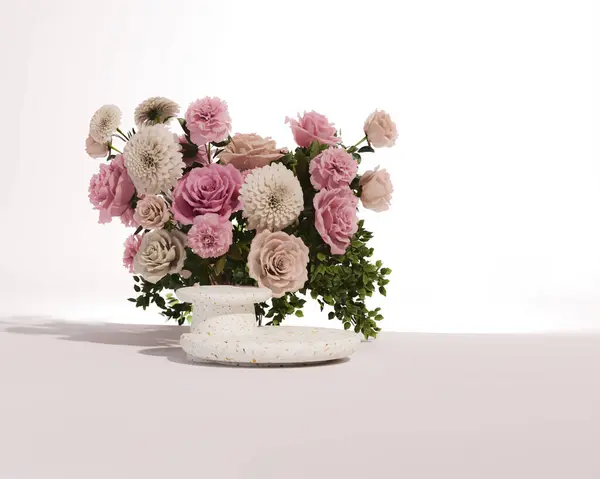 Podium Display Pastel Pink Background Rose Flowers Peonies Flower Palm Royalty Free Stock Photos