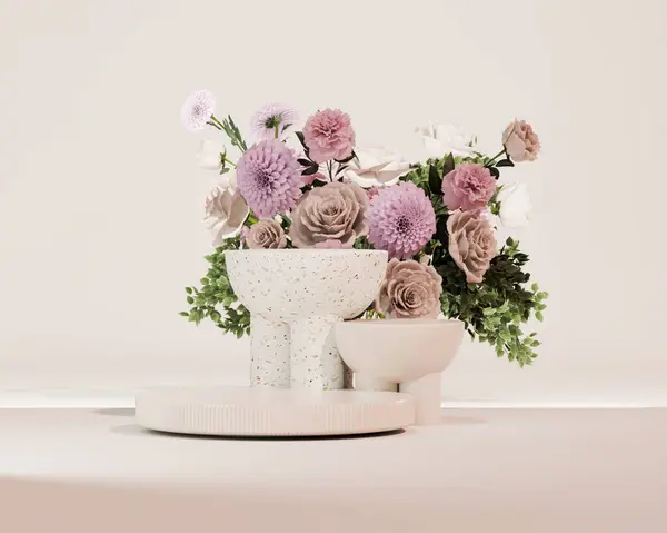 Layar Podium Latar Belakang Pink Pastel Dengan Bunga Mawar Bunga Stok Foto Bebas Royalti