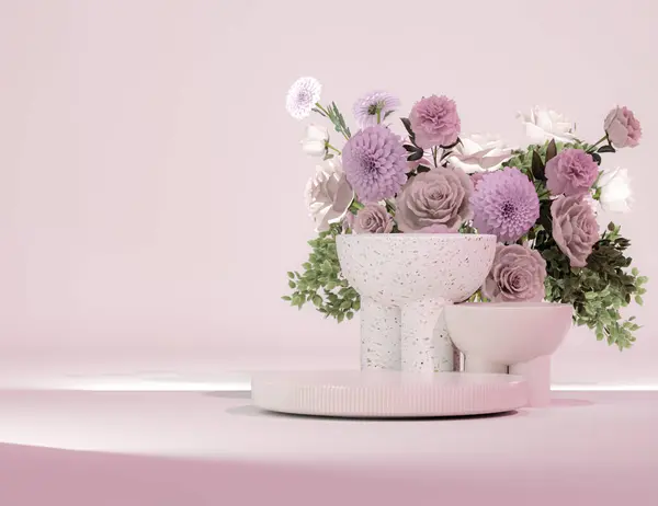 Afișaj Podium Fundal Roz Pastel Flori Trandafir Bujori Floare Umbra Imagine de stoc