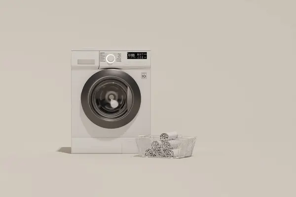 Wasmachine Realistisch Met Wasmand Huishoudelijke Wasmachines Stofzuiger Scoop Realistische Rendering Stockfoto
