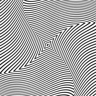 Siyah çizgili bir desenin vektör çizimi. Hipnoz spirali. Siyah ve beyaz dikişsiz dalga çizgisi deseni. Eğri Çizgili Soyut Çizgili Vector Çizgileri Soyut Siyah ve Beyaz. Dalgalı çizgilerin soyut deseni ya da dalgalı üç boyutlu kabartmalı rahatlama deseni.