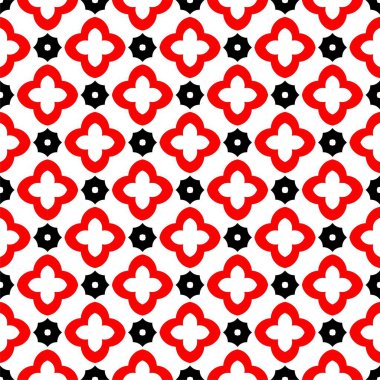 Soyut konsept tek renkli geometrik desen. Siyah kırmızı beyaz arka plan. Yaratıcı çizim şablonu. Kusursuz stil dokusu. Duvar kağıdı, yüzey, web tasarımı, tekstil, dekor için.