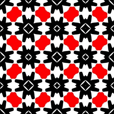 Soyut konsept tek renkli geometrik desen. Siyah kırmızı beyaz arka plan. Yaratıcı çizim şablonu. Kusursuz stil dokusu. Duvar kağıdı, yüzey, web tasarımı, tekstil, dekor için.