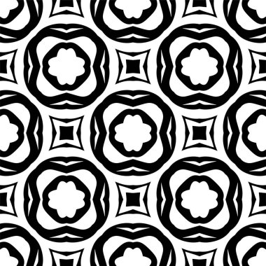 Kusursuz Siyah ve Beyaz Düzensiz Yuvarlak Çizgiler Soyut Arkaplan Deseni. Çizgili elementlerden tekrarlanan geometrik fayanslar. Modern stil soyut dokular. Tekrarlayan geometrik çizgili elementler. Kusursuz Siyah ve Beyaz.