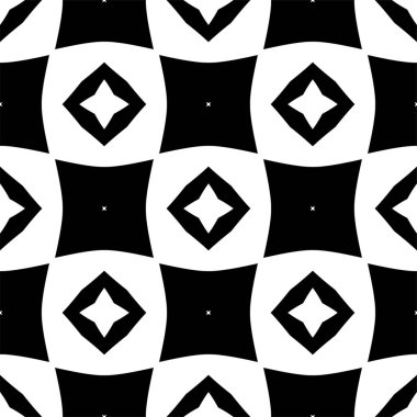 Kusursuz Siyah Beyaz Düzensiz Yuvarlak Çizgiler Soyut Arkaplan Desensiz Desen. Modern stil soyut doku. Çizgili elementlerden geometrik fayanslar tekrarlanıyor. Eğimli çizgiler geometrik desen ve ince düz çizgiler.. 