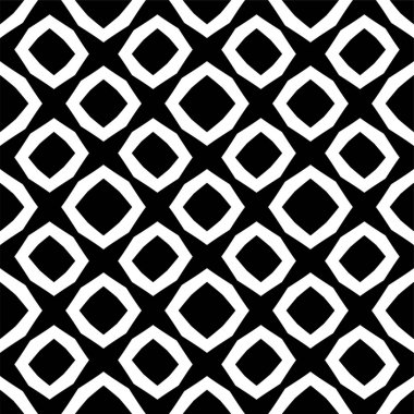 Kusursuz Siyah ve Beyaz Düzensiz Yuvarlak Çizgiler Soyut Arkaplan Örnekleri. Kusursuz desen. Modern stil soyut doku. Çizgili elementlerden geometrik fayanslar tekrarlanıyor.