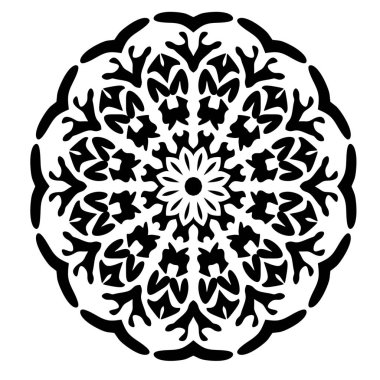 Kına, dövme ve dekorasyon için mandala şeklinde dairesel desen. Etnik doğu tarzında dekoratif süs. Boyama kitabı sayfası.