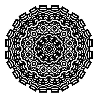 Kına, dövme ve dekorasyon için mandala şeklinde dairesel desen. Etnik doğu tarzında dekoratif süs. Boyama kitabı sayfası.