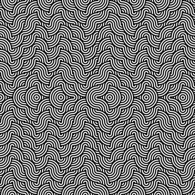 Soyut dikişsiz doku.Modern geometrik arkaplan. Tekrarlanan eş merkezli dairesel tek renkli desen. Vektör soyut dikişsiz desen. Modern geometrik arkaplan. Tekrarlanan tek renkli desen. Hipnoz. Siyah beyaz dalgalı çizgi deseni..